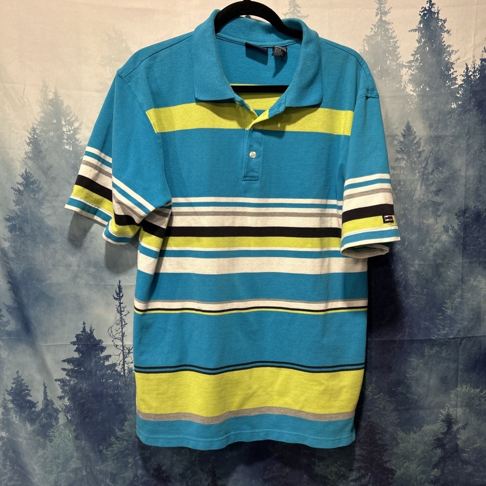 Vintage 90's Bugle Boy Multiple Color Striped Polo Shirt Mens Large